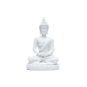 Meditationsbuddha statyett i vit, 6x11cm