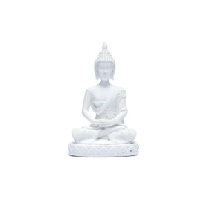 Meditationsbuddha statyett i vit, 5x8 cm
