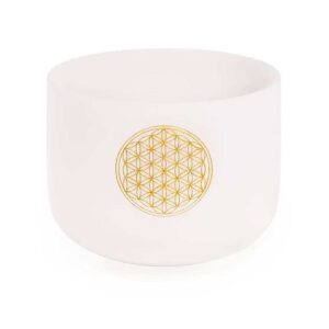 Klangskål av kristall F-ton Livets blomma + påse, 19,5 cm