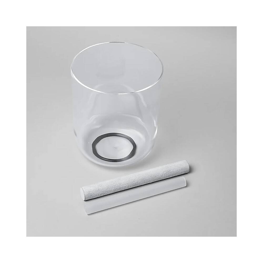 Klangskål av kristall klar F-ton 432 hz + påse, 18cm