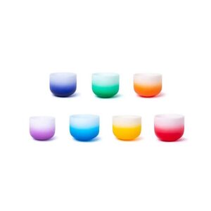 Set 7 kristall-klangskålar Aria gradient design 432 hz + 2 kuddar, 20-25cm