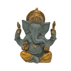 Ganesh grå med guldfärgad finish, 14 cm