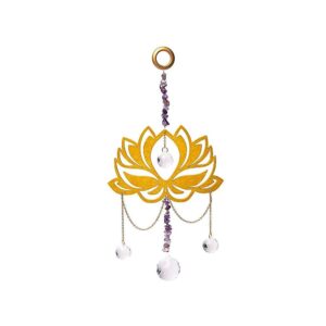 Solfångare med lotus, ametist och kristallkulor, ±33 cm