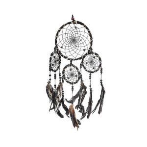 Drömfångare svart med fjädrar M, 15x40cm