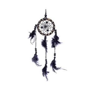 Drömfångare svart med fjädrar S, 7,5x25 cm